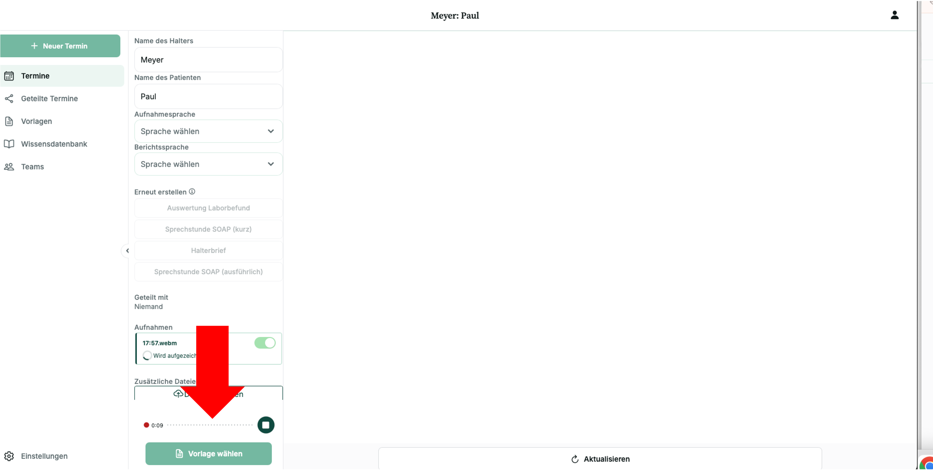 Screenshot: Flache Wellenform — kein Ton wird aufgenommen
